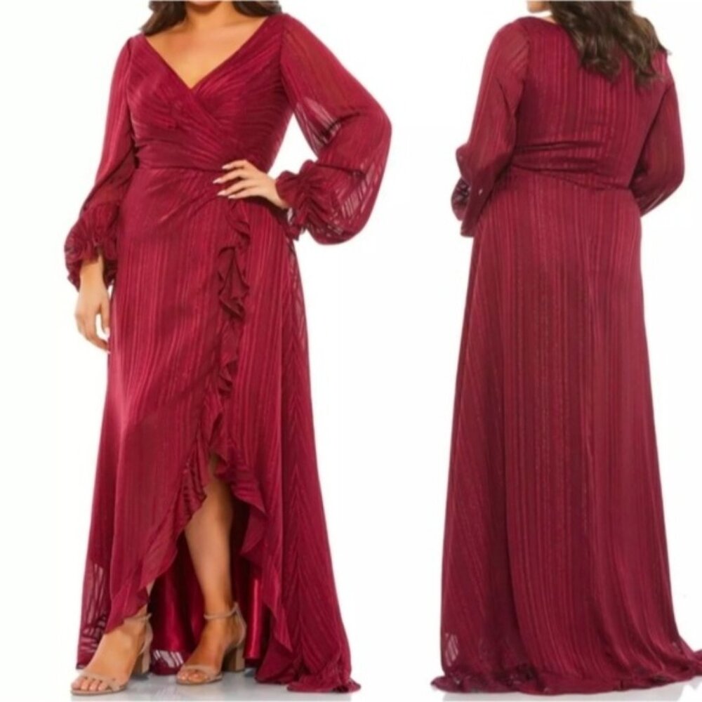 Mac Duggal A-Line Chiffon Gown 49498 Size 14W Burgundy New Holiday Formal